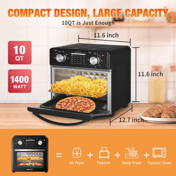 Countertop Toaster Oven Warm, Broil, Bake, Air Fry, Oil-Free, Black Stainless Steel - Image 9